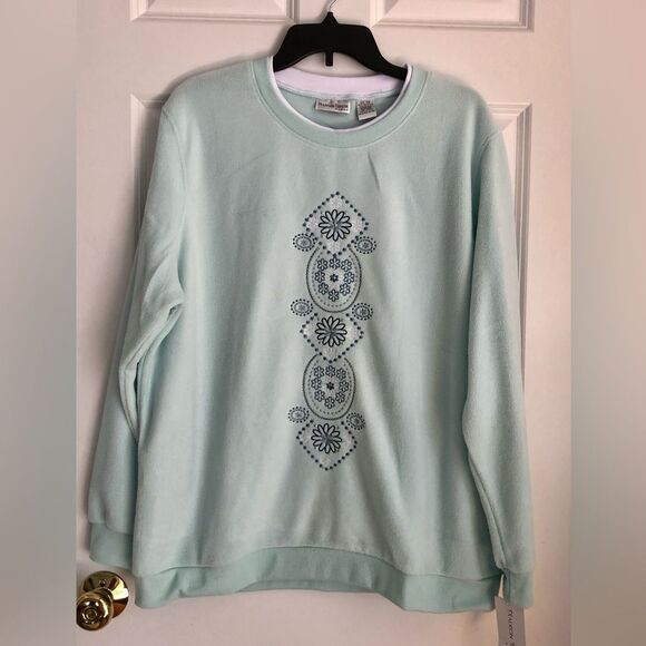 Madison Taylor Women's Sweatshirt Plus Size 2X Crew Neck Pullover Green (Aqua) - Picture 2 of 8